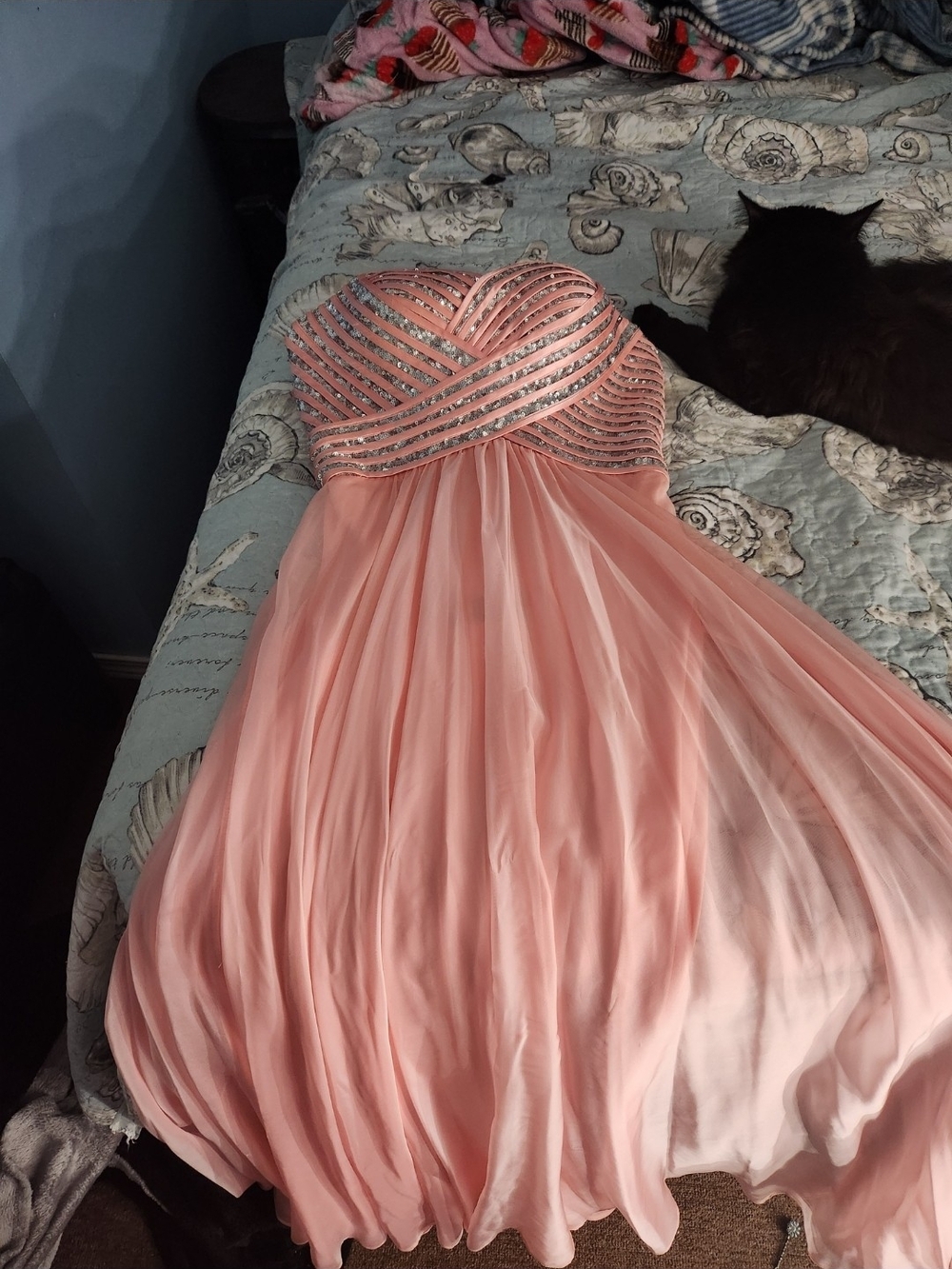 Strapless Pink Prom Dress with Beaded Bodice